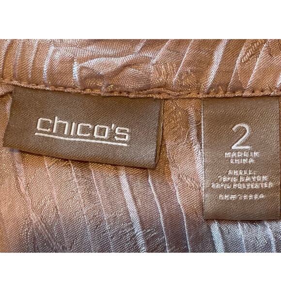 Chico’s Pink Blouse Top Textured Pleated Shimmer Button Up Collar Sz L Unique - Picture 2 of 12